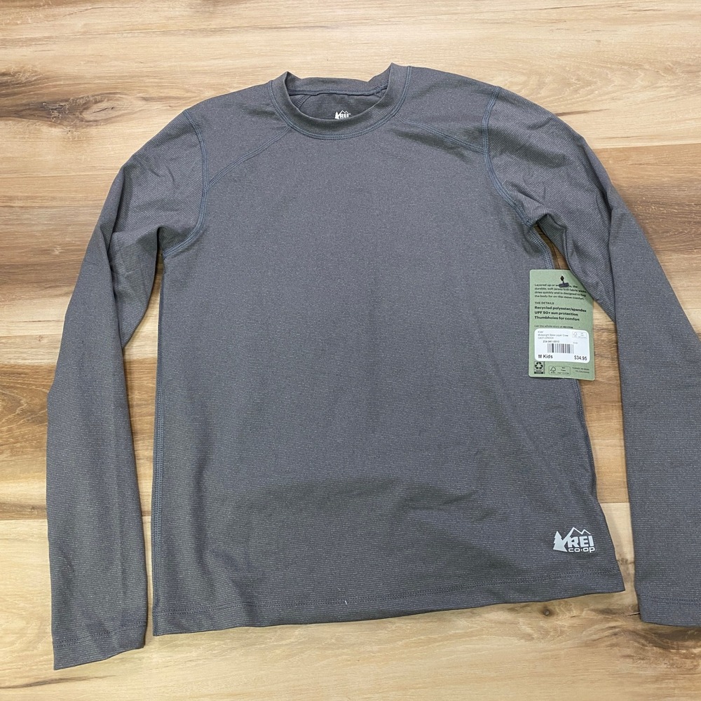 REI Co-op Midweight Base Layer Crew Size M Kids Thermal Top Castlerock Gray